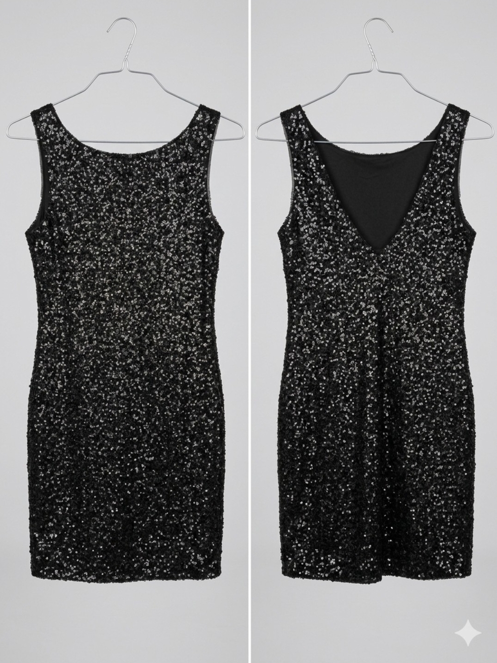 Zara Trafaluc Black Sequin Mini Dress with Deep V-Back - Size L
